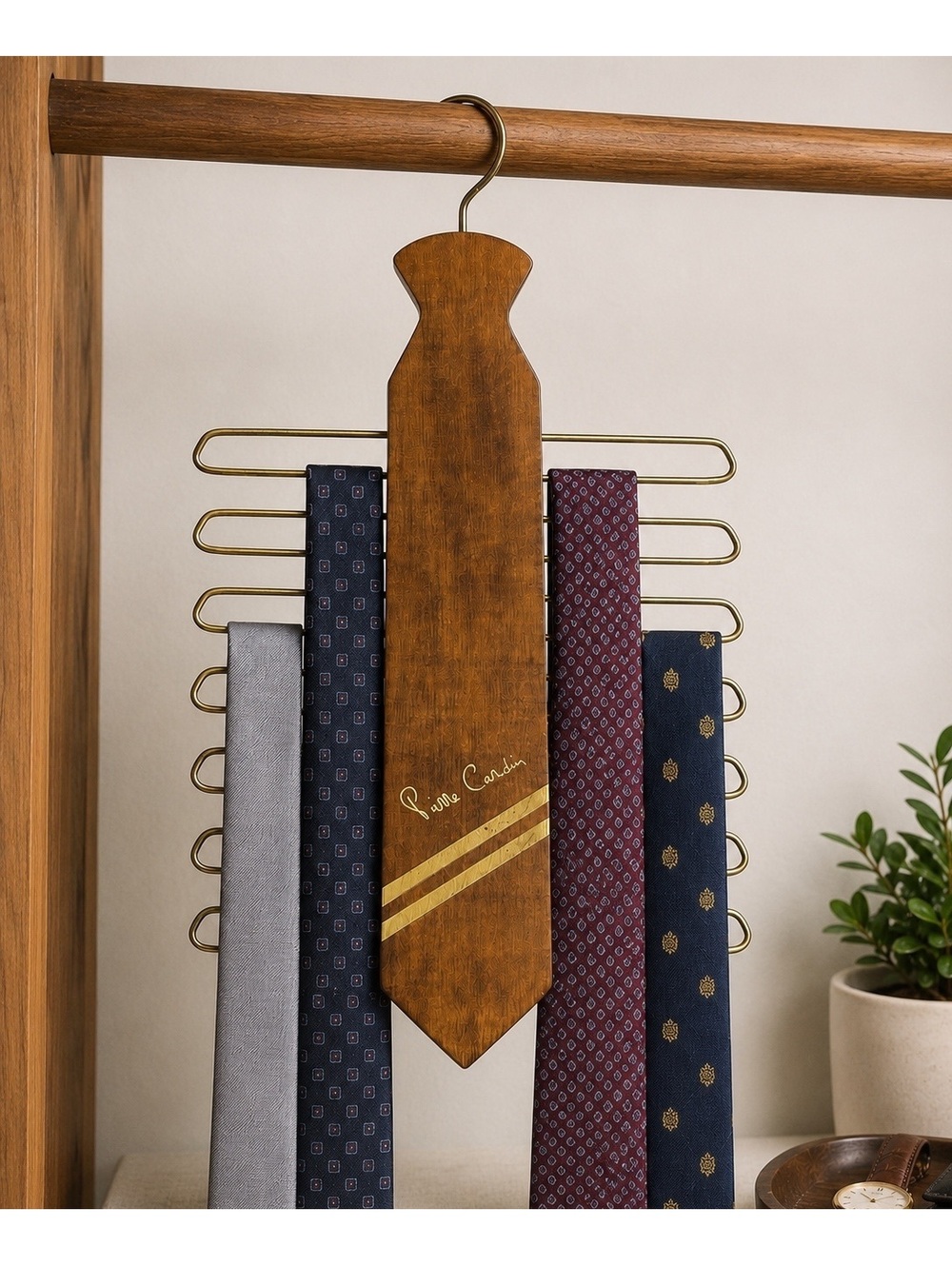 Vintage Pierre Cardin Wooden Tie Rack Hanger West Germany Mid Century Organizer